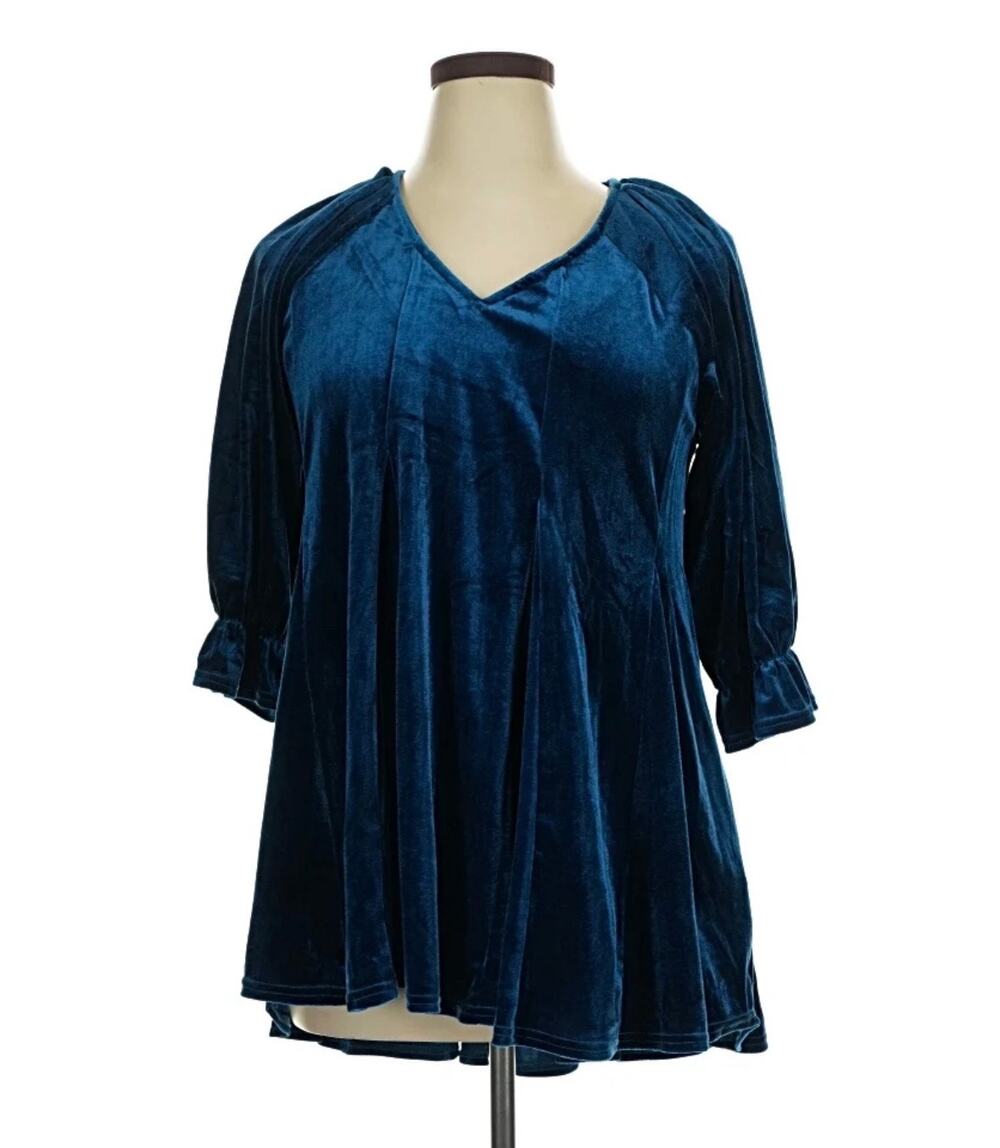 Umgee Teal Blue Velvet Short Dress or Tunic Size M Super Soft Boho Whimsy Goth